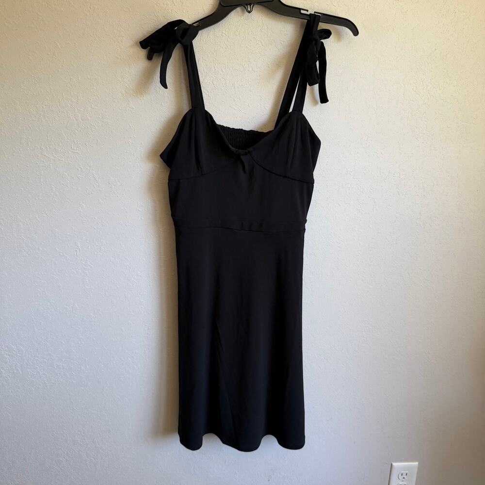 NWT ModCloth Black Mini Dress Tie Sleeveless Dress Womens L Minimalist Coquette